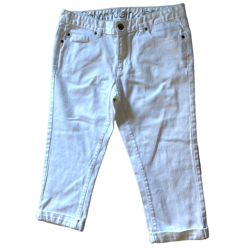 Calvin Klein Jeans Womens Size 31/12 White Cropped Capri Jeans Stretch Denim